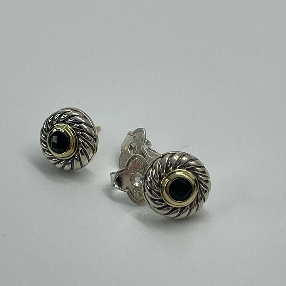 David Yurman Cookie Cutter Earrings with Black Onyx & 14k Gold - Picture 10 of 14